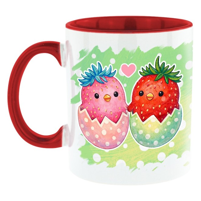 Strawberry Peeps bi-color mug red