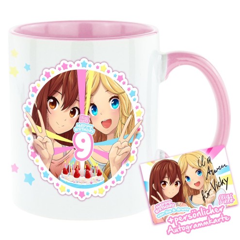 Tazza bicolore Mangadolls 9° compleanno rosa
