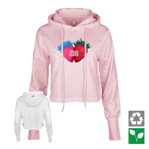 Ilias Welt Felpa con cappuccio corta da donna con motivo a fragole