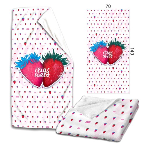 Ilias Welt Erdbeeren Serviette de bain en microfibre