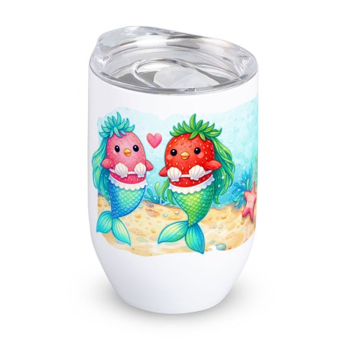 Fraise Mermaids Gobelet en acier inoxydable avec couvercle (double paroi)