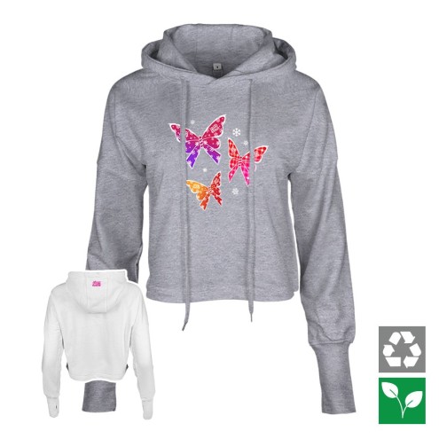 Winter Butterflies Cropped Hoodie for Women