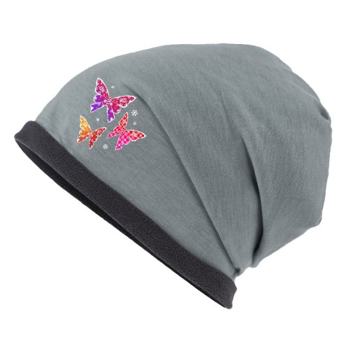 Winter butterflies beanie hat with fleece